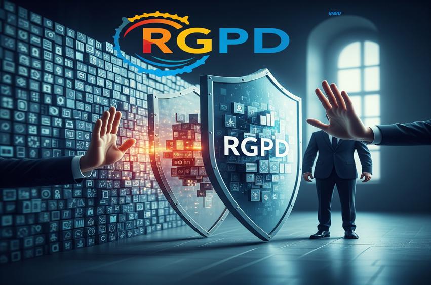 Ilustración de RGPD con elementos de ciberseguridad, representando servicios puntuales de protección de datos.
