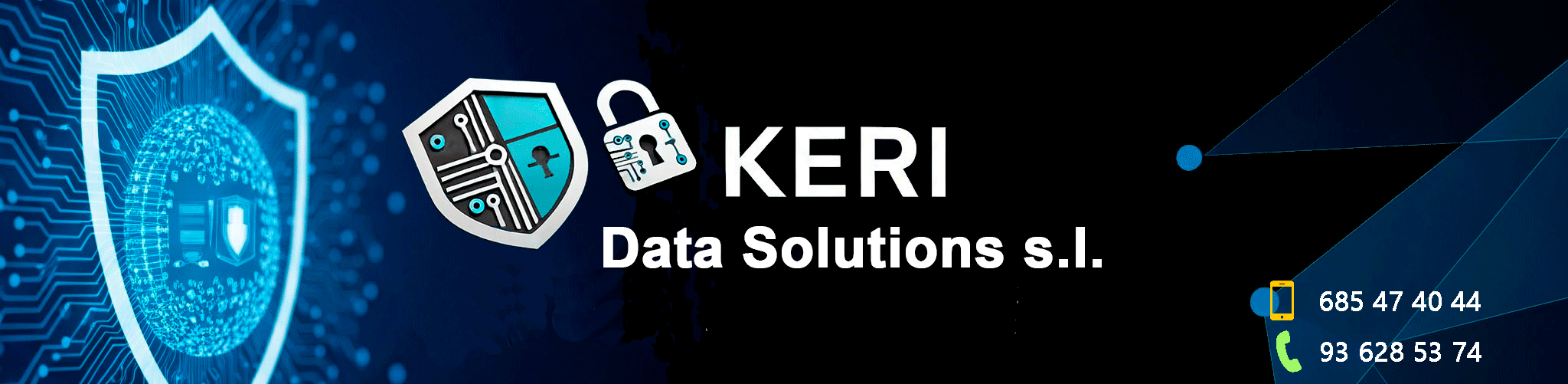 Logo de Keri Data Solutions con teléfono de contacto